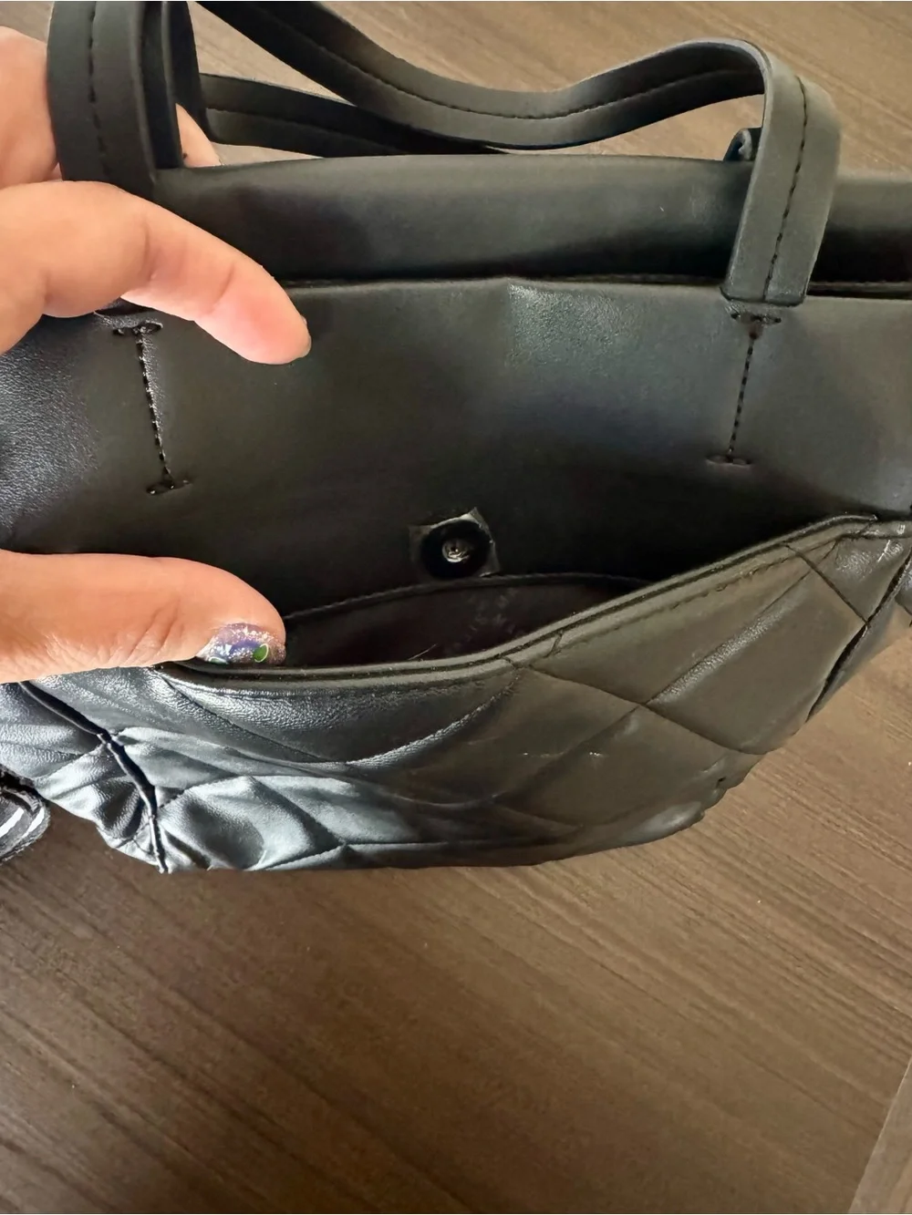 Steve Madden Black Quilted Tote with Front Zip